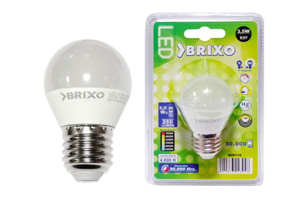 BOMBILLA LED ESFERICA BRIXO E-14 4000K 3.5W 260L