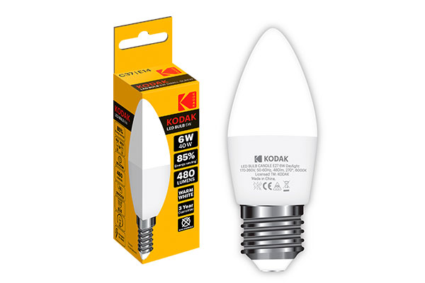 BOMBILLA LED VELA C37 6W 480L KODAK E27 3000K