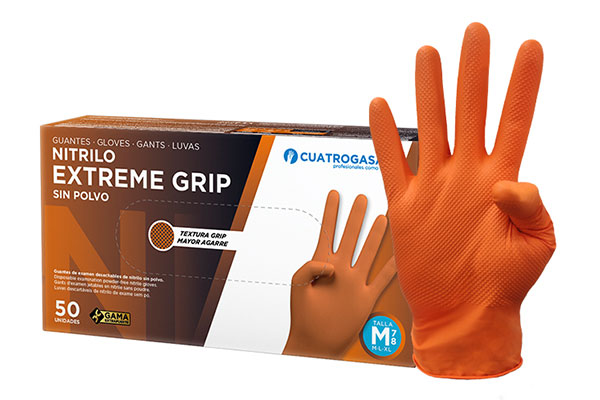 GUANTE NITRILO EXTREME GRIP NARANJA (C/50 UDS) 8.4GRS. TALLA 8-9 L
