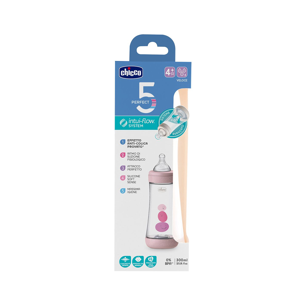Biberón Perfect5 4m+ Rosa Chicco 300 ml